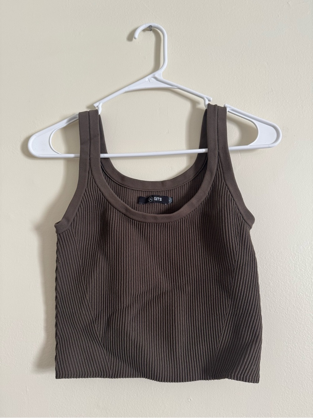 Cuts Ribbed Tank Crop Top in Brown